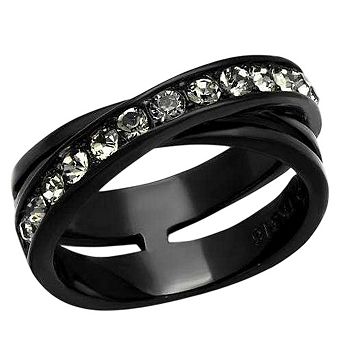 Alamode Black Ion Plating Crystal Criss-Cross Ring