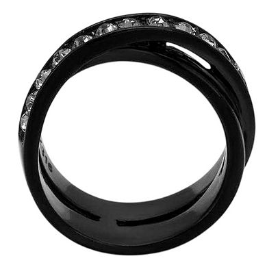 Alamode Black Ion Plating Crystal Criss-Cross Ring