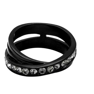 Alamode Black Ion Plating Crystal Criss-Cross Ring