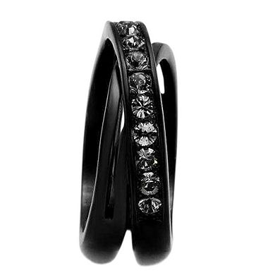 Alamode Black Ion Plating Crystal Criss-Cross Ring
