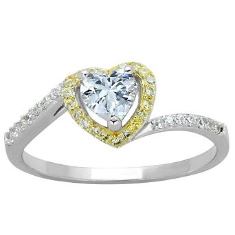 Alamode 925 Sterling Silver Cubic Zirconia Two Tone Heart Ring