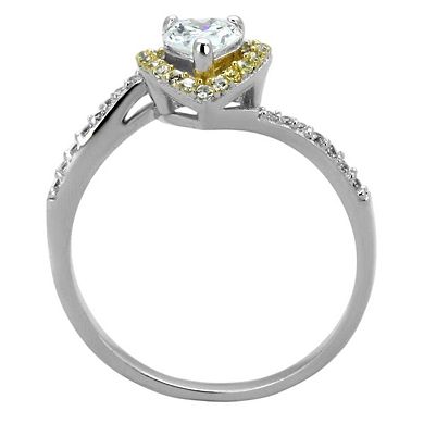 Alamode 925 Sterling Silver Cubic Zirconia Two Tone Heart Ring