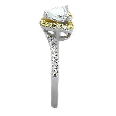 Alamode 925 Sterling Silver Cubic Zirconia Two Tone Heart Ring