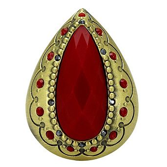 Alamode Antique Copper Synthetic Stone Teardrop Ring