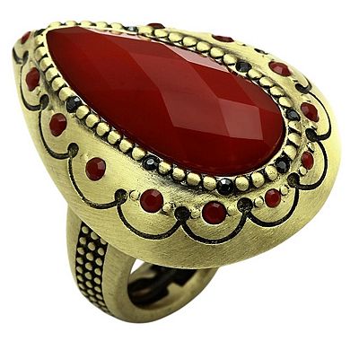 Alamode Antique Copper Synthetic Stone Teardrop Ring