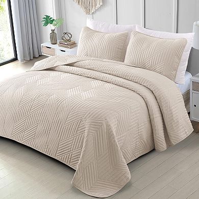 Ultrasonic Geometric Bedspread Queen 3-Piece Set Lightweight Suitable for All Seasons
