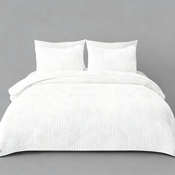 Ultrasonic Geometric Bedspread Queen 3 pc Set Lightweight Suitable for All Seasons