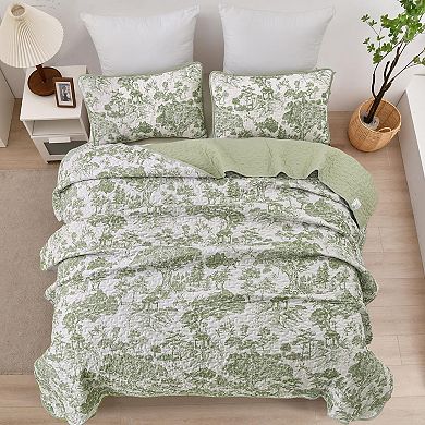 Three-Piece Bedspread Set, Plant Pattern, Microfiber, Lightweight