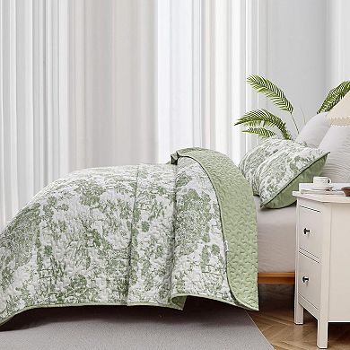 Three-Piece Bedspread Set, Plant Pattern, Microfiber, Lightweight