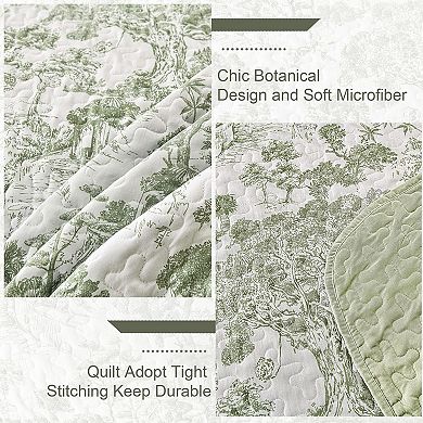 Three-Piece Bedspread Set, Plant Pattern, Microfiber, Lightweight