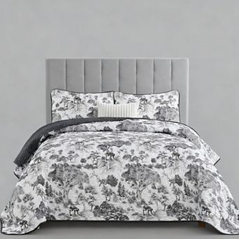 Three-Piece Bedspread Set, Plant Pattern, Microfiber, Lightweight