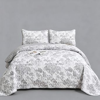 Three-Piece Bedspread Set, Plant Pattern, Microfiber, Lightweight