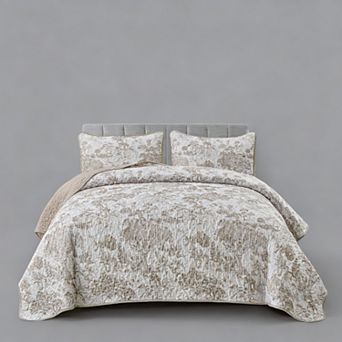 Three-Piece Bedspread Set, Plant Pattern, Microfiber, Lightweight