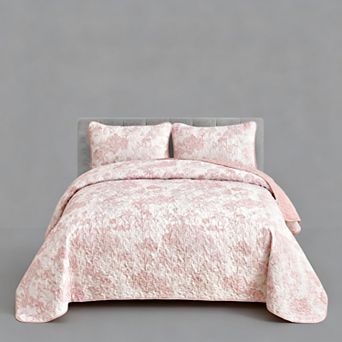 Three-Piece Bedspread Set, Plant Pattern, Microfiber, Lightweight