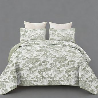 Three-Piece Bedspread Set, Plant Pattern, Microfiber, Lightweight