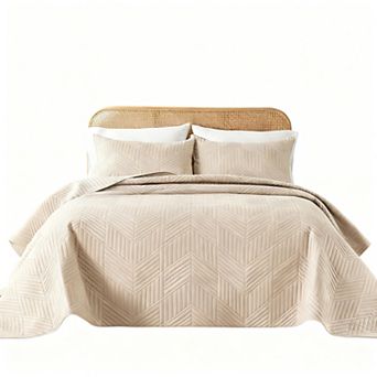 Ultrasonic Microfiber Reversible Geometric Bedspread Pillowcase