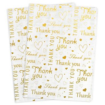 100 Sheets Thank You Tissue Paper White Gold 14x20 Inch Gift Packaging