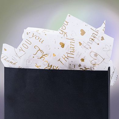 100 Sheets Thank You Tissue Paper White Gold 14x20 Inch Gift Packaging