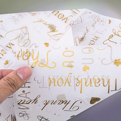 100 Sheets Thank You Tissue Paper White Gold 14x20 Inch Gift Packaging