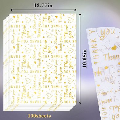 100 Sheets Thank You Tissue Paper White Gold 14x20 Inch Gift Packaging
