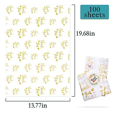 100 sheets of platinum thank-you tissues, 20x14 inches, bulk gift packaging