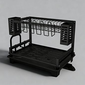 2 tier Dish Drying Rack with Automatic Drainage & Storage