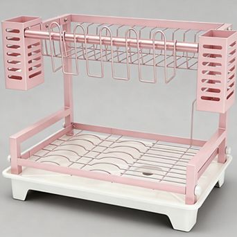 2 tier Dish Drying Rack with Automatic Drainage & Storage