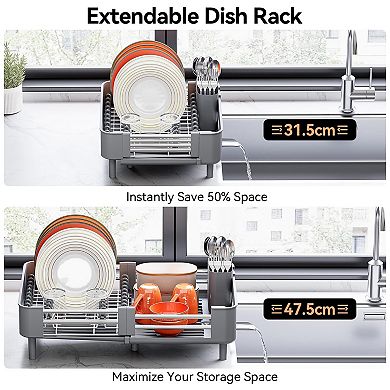 Extendable Dish Rack: Space-saving, Efficient, Non-scratch, Drainage, Rustproof