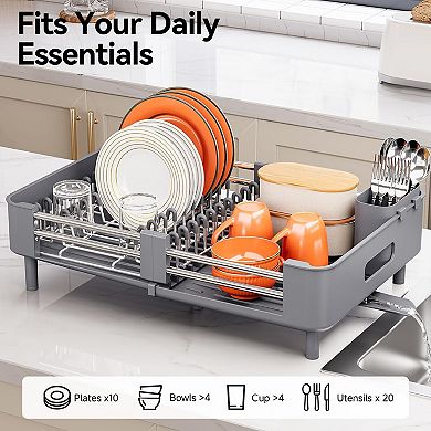 Extendable Dish Rack: Space-saving, Efficient, Non-scratch, Drainage, Rustproof