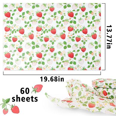 60 Strawberry Pattern Tissue Papers 14"x20" Gift Wrapping Paper