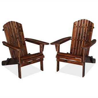 2 Pack Folding Wooden Adirondack Lounger Chair for Patio Outdoor Seating