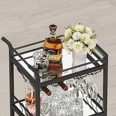 3-Tier Mirrored Glass Bar Cart with Wheels for Home Use