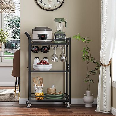 3-Tier Mirrored Glass Bar Cart with Wheels for Home Use