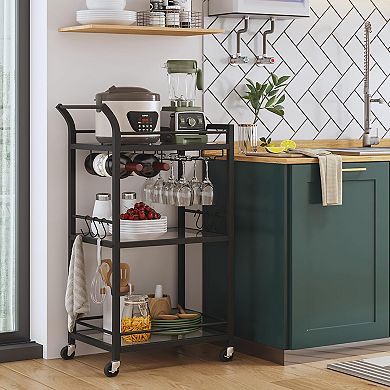 3-Tier Mirrored Glass Bar Cart with Wheels for Home Use