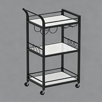 3 tier Mirrored Glass Bar Cart with Wheels for Home Use