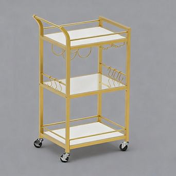 3 tier Mirrored Glass Bar Cart with Wheels for Home Use