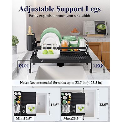 Adjustable Length Dish Rack for Kitchen - Rust Resistant & Easy Clean