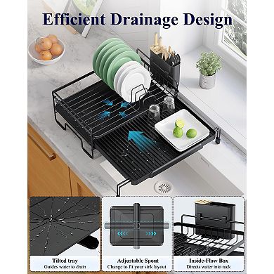 Adjustable Length Dish Rack for Kitchen - Rust Resistant & Easy Clean
