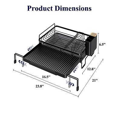 Adjustable Length Dish Rack for Kitchen - Rust Resistant & Easy Clean