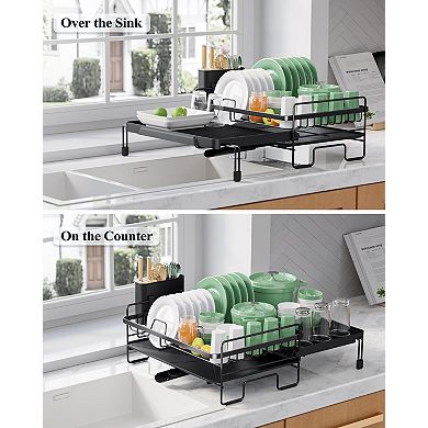 Adjustable Length Dish Rack for Kitchen - Rust Resistant & Easy Clean