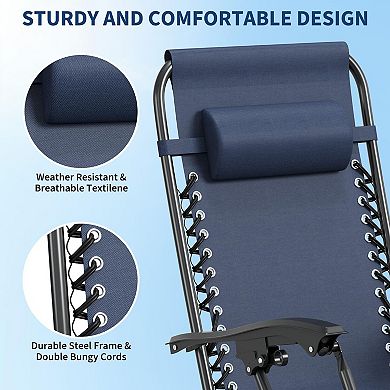 2 Pack Chair. Adjustable Outdoor Reclining Lounge Chair with Pillow and Cup Holder Tray