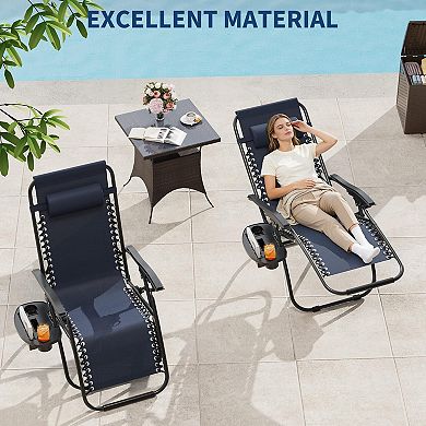 2 Pack Chair. Adjustable Outdoor Reclining Lounge Chair with Pillow and Cup Holder Tray