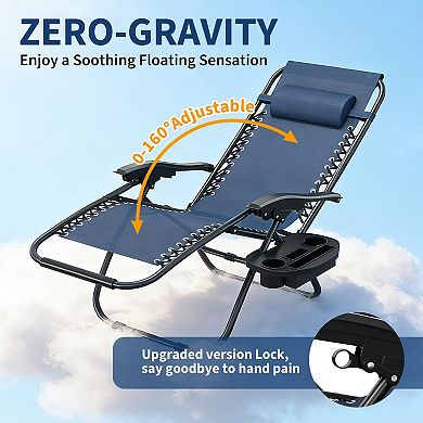 2 Pack Chair. Adjustable Outdoor Reclining Lounge Chair with Pillow and Cup Holder Tray