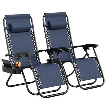 2 Pack Chair. Adjustable Outdoor Reclining Lounge Chair with Pillow and Cup Holder Tray