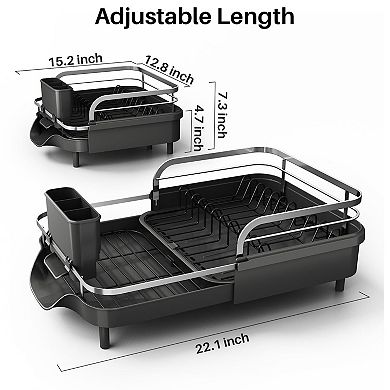Dish Drying Rack Expandable For Kitchen Counter Drainer With Drainboard Set And Utensil Holder