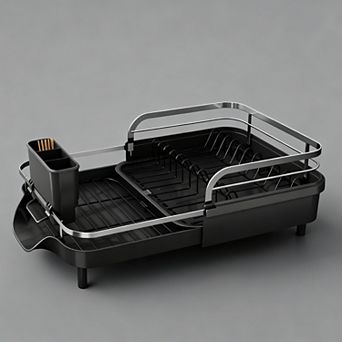 Dish Drying Rack Expandable For Kitchen Counter Drainer With Drainboard Set And Utensil Holder