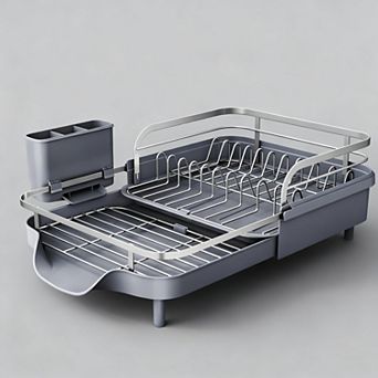 Dish Drying Rack Expandable For Kitchen Counter Drainer With Drainboard Set And Utensil Holder