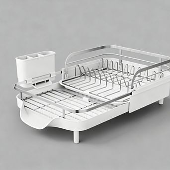 Dish Drying Rack Expandable For Kitchen Counter Drainer With Drainboard Set And Utensil Holder