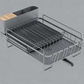 Extendable Dish Drying Rack with Cutlery Cup Holder Drainboard Stainless Steel