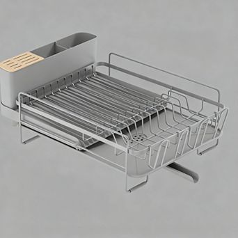 Extendable Dish Drying Rack with Cutlery Cup Holder Drainboard Stainless Steel